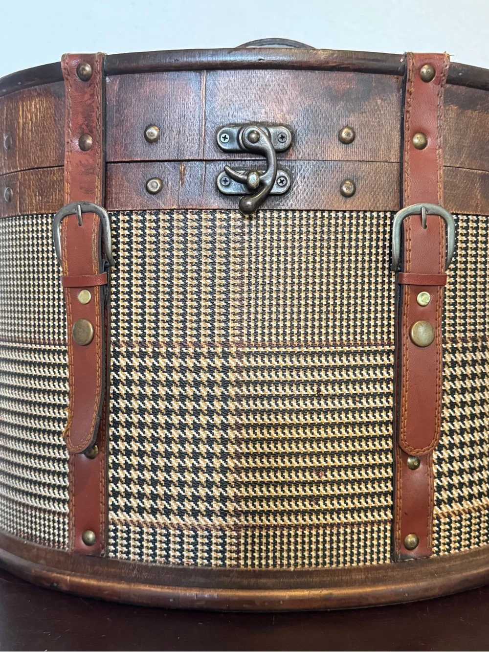 Vintage Ralph Lauren Style Brown Leather & Tweed Storage Trunk Box/Chest